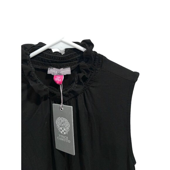Vince Camuto True Black Smocked Ruffles Sleeveless Knit Pullover Top - Picture 6 of 7